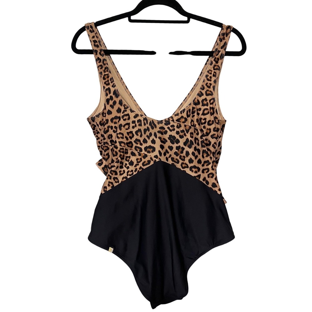 Summersalt The Perfect Wrap One-Piece Swimsuit Leopard Print Black Size 10 - Picture 2 of 8